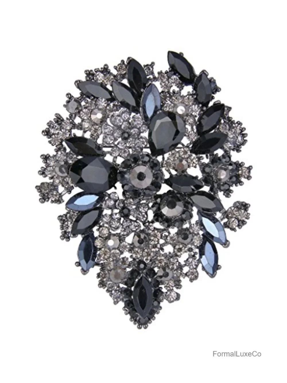 Vintage Flower Leaf Cluster Brooch Pin - Crystal Jewelry Gift